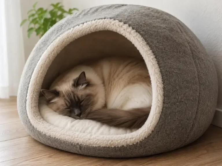 Gato Ragdoll gris asomado a una cueva cerrada